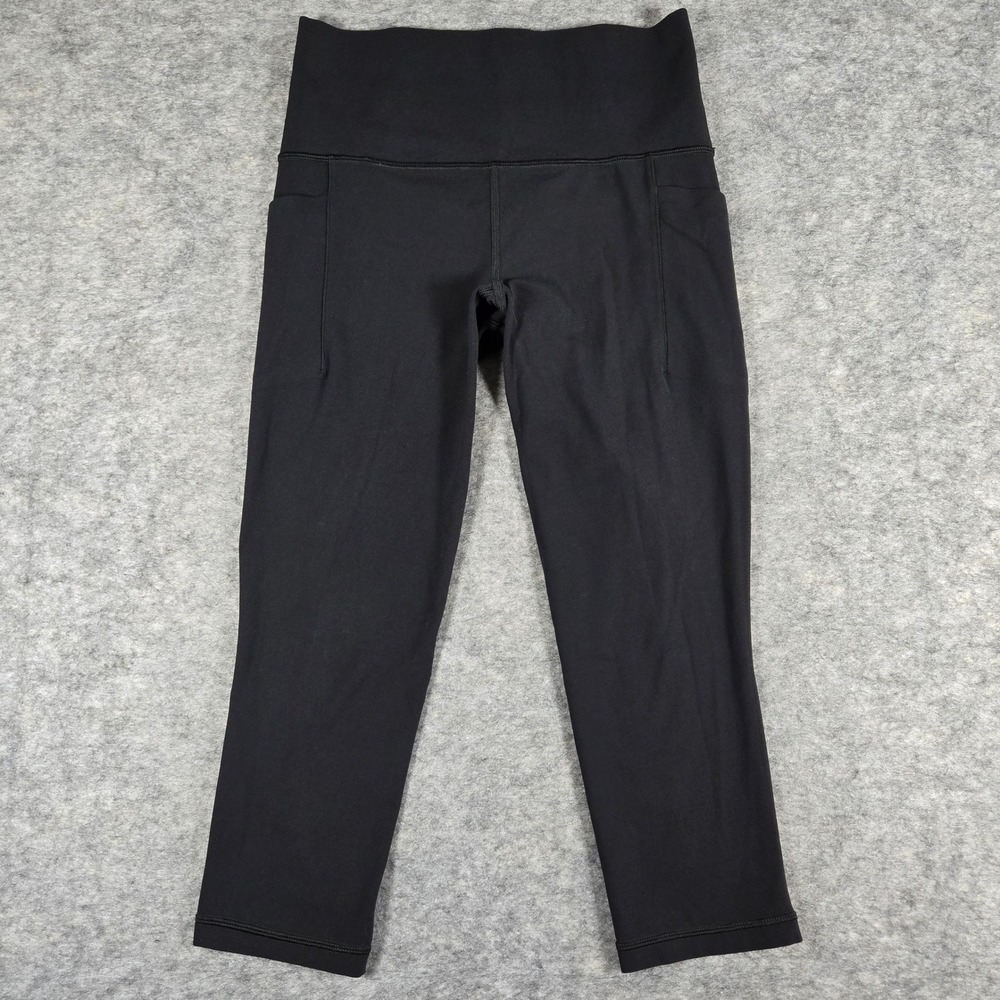 Athleta Womens Black Salutation Stash Pocket Powervita Capri Leggings Size S